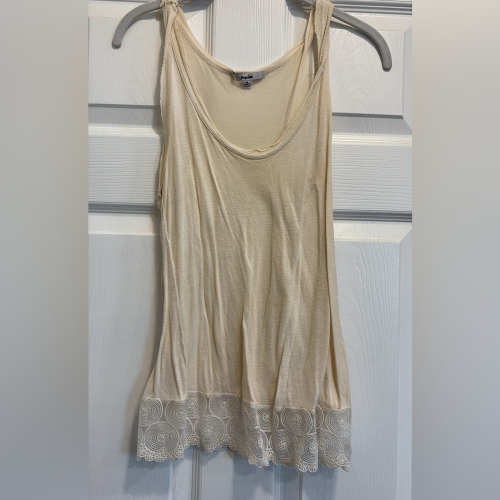 Cream Top with Lace Hem